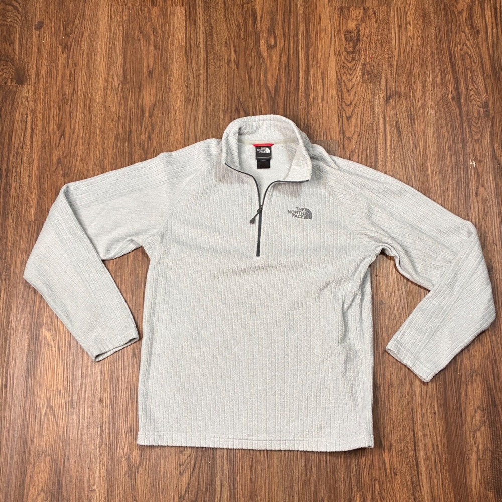 The North Face Mens M Gray Ribbed Fleece 1/4 Zip Pullover Sweater Outdoor